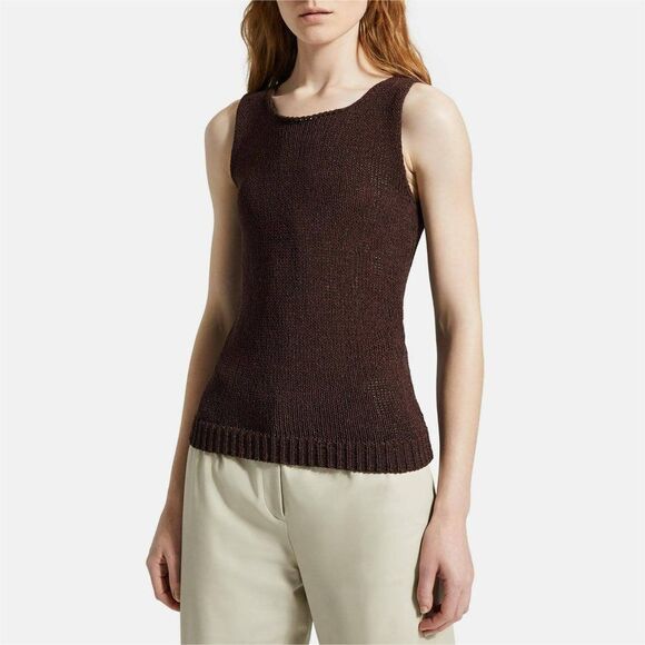 Theory Brown Knit Merletto Shell Sleeveless Sweater Top